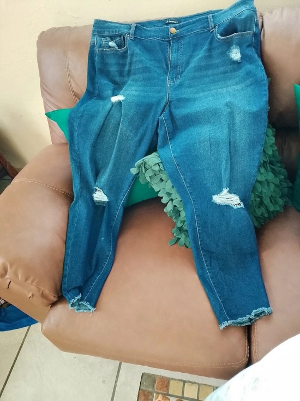 d.jeans Distressed Ankle Jeans in Blue Waist 20W
